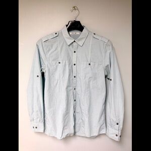 Kenneth Cole New York Checkered Roll Tab Sleeve Utility Shirt Mens Large Blue